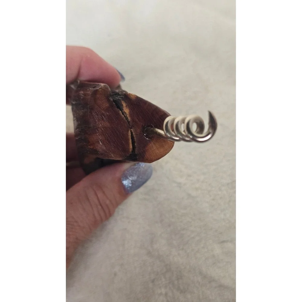 Vintage Natural Wood Burl Handle Corkscrew Rustic Hand Carved Wine Bottle Opener